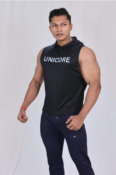Jet Black Sleeveless Hoodie