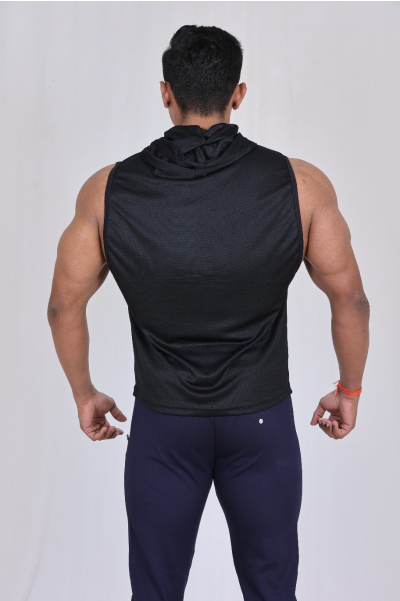 Jet Black Sleeveless Hoodie