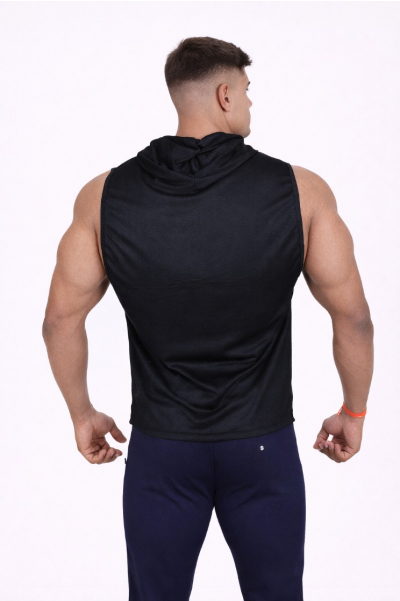 Jet Black Sleeveless Hoodie